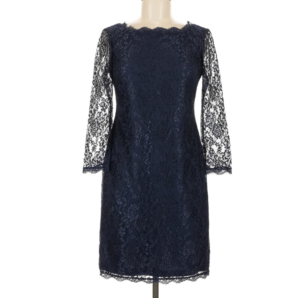 Navy Blue Lace Cocktail Dress with exposed zipper back
